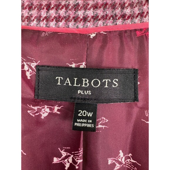 Talbots Plus 20W Wool Blend Houndstooth Blazer Pink Burgundy Lined - Picture 10 of 11
